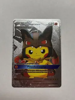 Pikachu Mega Lucario Tag Cosplay Silver Foil Fan Art Display Card NM/M - Image 1