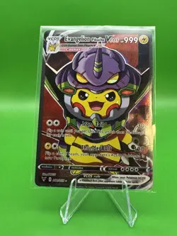 Vcos Pikachu Evangelion Cosplay Custom Fan Art Card - Holo 2023 Pokemon Style - Image 1