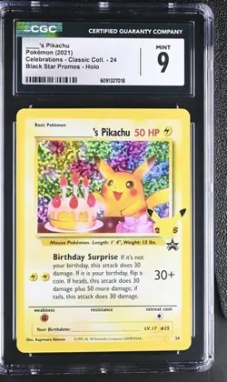 🎂🎂🎂 CGC 9 Birthday Pikachu 24 Celebrations Classic Collection Pokemon 25th - Image 1