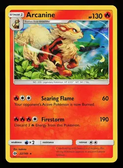 Arcanine 22/149 Holo Rare Sun & Moon Base Set Pokemon Card - Image 1