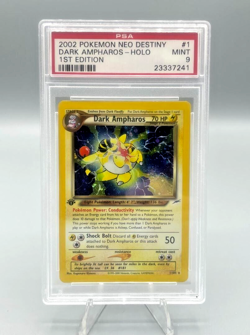 Pokemon 1st Edition HOLO DARK AMPHAROS 2002 Neo Destiny PSA 9 MINT - Image 1