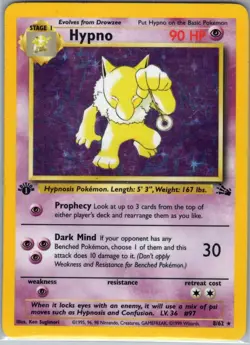 Hypno 1st Edition 8/62 Holo Fossil - Pokemon Card - LP - Image 1