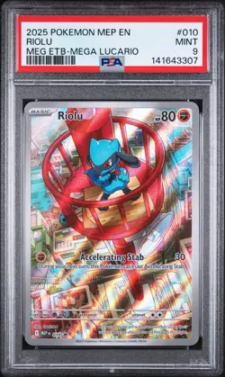 2025 POKEMON MEP EN-ME BLACK STAR PROMO #010 RIOLU MEG ETB-MEGA LUCARIO PSA 9 - Image 1
