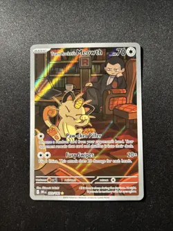 Team Rockets Meowth 203/182 Pokemon TCG Destined Rivals Illustration Rare Card - Image 1