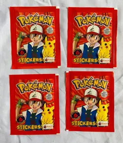 Lot 4x Sealed 1999 Topps Merlin Pokemon Stickers Pack Series 1 Ash & Pikachu 6/P - Image 1