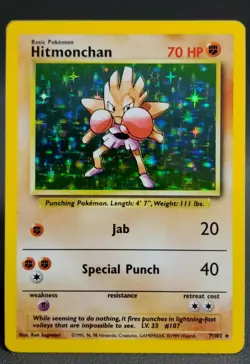 Hitmonchan 7/102 Base Set Holo Rare 1999 WotC VTG Pokemon NM Nice - Image 1