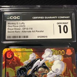 2025 One Piece OP10 EN Monkey D. Luffy Alternate Art #118 CGC GEM MINT 10 - Image 2