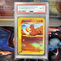 Pokemon CHARMANDER 97/165 Reverse Holo (2002 Expedition) PSA 8 E Reader - Image 1