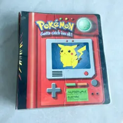 Vintage Pokemon 2" 3 Ring Binder Pikachu And Meowth Used Flaws - Image 1