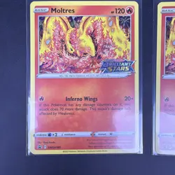 2x Moltres SWSH185 Brilliant Stars Pre Release Stamped Promo Pokemon - Image 2