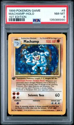 1999 POKEMON BASE SET 1ST EDITION #8 MACHAMP-HOLO PSA 8 - Image 1