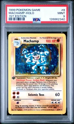 1999 POKEMON BASE SET 1ST EDITION #8 MACHAMP-HOLO PSA 9 - Image 1