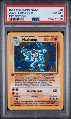 1999 PSA 8 POKEMON BASE SET 1ST EDITION 8/102 MACHAMP HOLO - Image 1