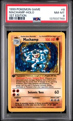 1999 POKEMON BASE SET 1ST EDITION #8 MACHAMP-HOLO PSA 8 - Image 1