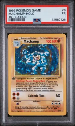 1999 POKEMON BASE SET 1ST EDITION #8/102 MACHAMP HOLO PSA 1 - Image 1