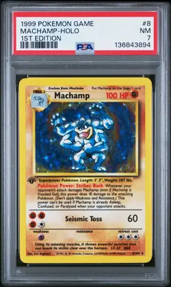 1999 POKEMON BASE SET 1ST EDITION #8 MACHAMP-HOLO PSA 7 - Image 1