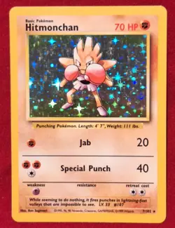 Pokemon Hitmonchan 7/102 WotC Base Set Unlimited Holo Rare 1999 - Image 1