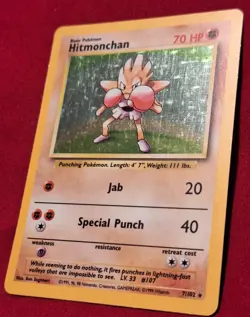 Pokemon Hitmonchan 7/102 WotC Base Set Unlimited Holo Rare 1999 - Image 2