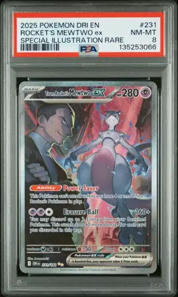 2025 POKEMON DESTINED RIVALS 231 TEAM ROCKET'S MEWTWO EX SIR PSA 8 NEAR MINT - Image 1