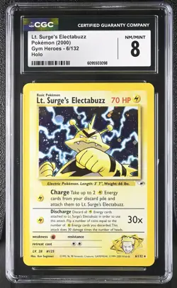 CGC 8 Lt. Surge's Electabuzz 6/132 Holo Gym Heroes Pokemon Card - Image 1