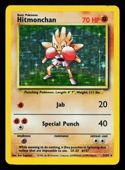 Hitmonchan 7/102 Holo Rare Base Set Pokemon Card - Image 1