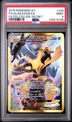 2016 POKEMON XY FATES COLLIDE SECRET #125 FULL ART/ALAKAZAM EX PSA 9 - Image 1