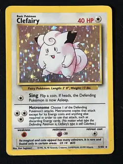 Pokemon TCG Clefairy 5/102 Holo - Base Set 1999 - Rare WOTC - Image 1