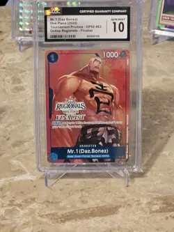 One Piece Mr 1 Daz Bonez Online Regional 2024 Vol 3 Finalist CGC Gem Mint 10 - Image 1