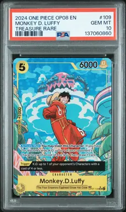 2024 ONE PIECE OP08 #109 TWO LEGENDS MONKEY D LUFFY TREASURE RARE PSA 10 GEM MNT - Image 1