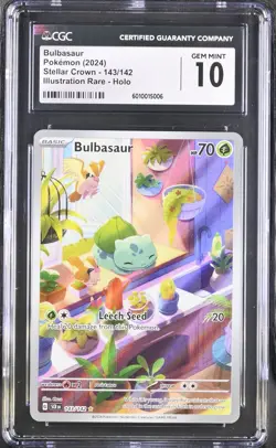 CGC 10 GEM MINT Bulbasaur 143/142 Stellar Crown Illustration Rare Holo Pokemon - Image 1