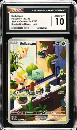 CGC 10 GEM MINT Bulbasaur 143/142 Stellar Crown Illustration Rare Holo Pokemon - Image 1