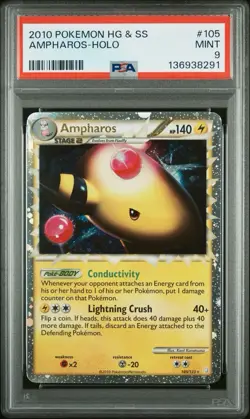 2010 POKEMON HEARTGOLD AMPHAROS PRIME #105 ULTRA RARE PSA 9 MINT - Image 1