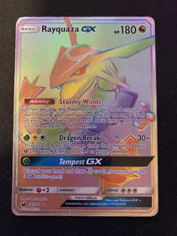 Rayquaza GX Rainbow Secret Rare Celestial Storm Card 177/168 HP - Image 2