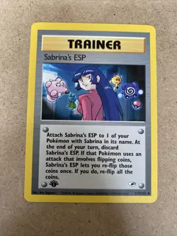 1st Edition Sabrina’s ESP 117/132 Uncommon Gym Heroes Pokemon Card - Image 1