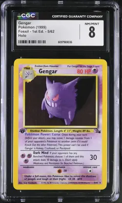 CGC 8 ERROR Gengar 1999 Fossil 1st Edition 5/62 Holo Pokemon Card - Image 1