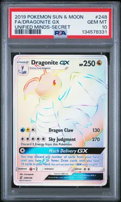 2019 POKEMON SUN & MOON UNIFIED MINDS SECRET #248 FULL ART/DRAGONITE GX PSA 10 - Image 1