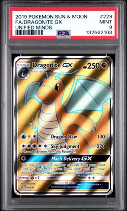 2019 POKEMON SUN & MOON UNIFIED MINDS #229 FULL ART/DRAGONITE GX PSA 9 - Image 1