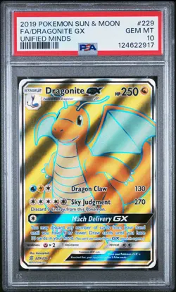 2019 POKEMON SUN & MOON UNIFIED MINDS #229 FULL ART/DRAGONITE GX PSA 10 - Image 1