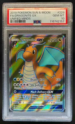 2019 Pokemon Sun & Moon Unified Minds Dragonite #229/236 PSA 10 - Image 1