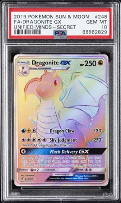 2019 POKEMON SUN & MOON UNIFIED MINDS SECRET #248 FULL ART/DRAGONITE GX PSA 10 - Image 1