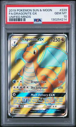 2019 POKEMON SUN & MOON UNIFIED MINDS #229 FULL ART/DRAGONITE GX PSA 10 - Image 1