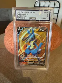 Pokemon SWSH Black Star Promo Lucario V SWSH213 AGS Mint 9 Full Art Holo 2022 - Image 1