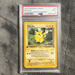 1999 Pokemon Jungle 1st Edition Pikachu Wizard Stamp Duelist Promo #60 PSA 9 - Image 1