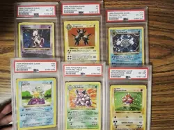 Lot Graded Shadowless Base Pokemon Cards PSA 5 6 7 - Mewtwo Nidoking Poliwrath - Image 1