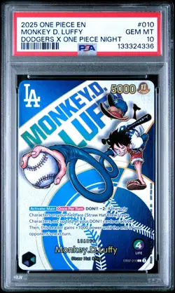 2025 ONE PIECE PROMOS DODGERS X ONE PIECE NIGHT #010 MONKEY D. LUFFY PSA 10 - Image 1