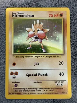 Pokemon TCG Hitmonchan Base Set Holo Unlimited Rare Card 7/102 NM Condition - Image 1
