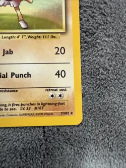 Pokemon TCG Hitmonchan Base Set Holo Unlimited Rare Card 7/102 NM Condition - Image 3
