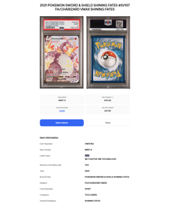 2021 POKEMON SWORD & SHIELD SHINING FATES #SV107 FULL ART/CHARIZARD VMAX PSA 9 - Image 3