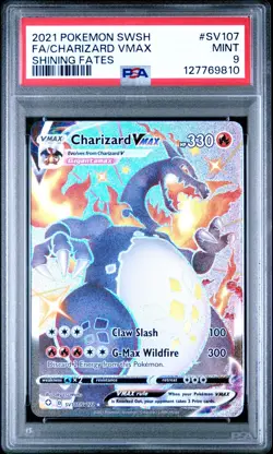 2021 Pokemon Sword & Shield Full Art Charizard Vmax Shining Fates #SV107 PSA 9 - Image 1