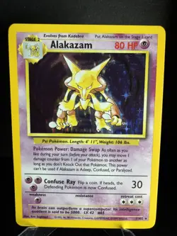 Pokemon TCG Alakazam Base Set Holo Card 1/102 Unlimited Rare MP - Image 1